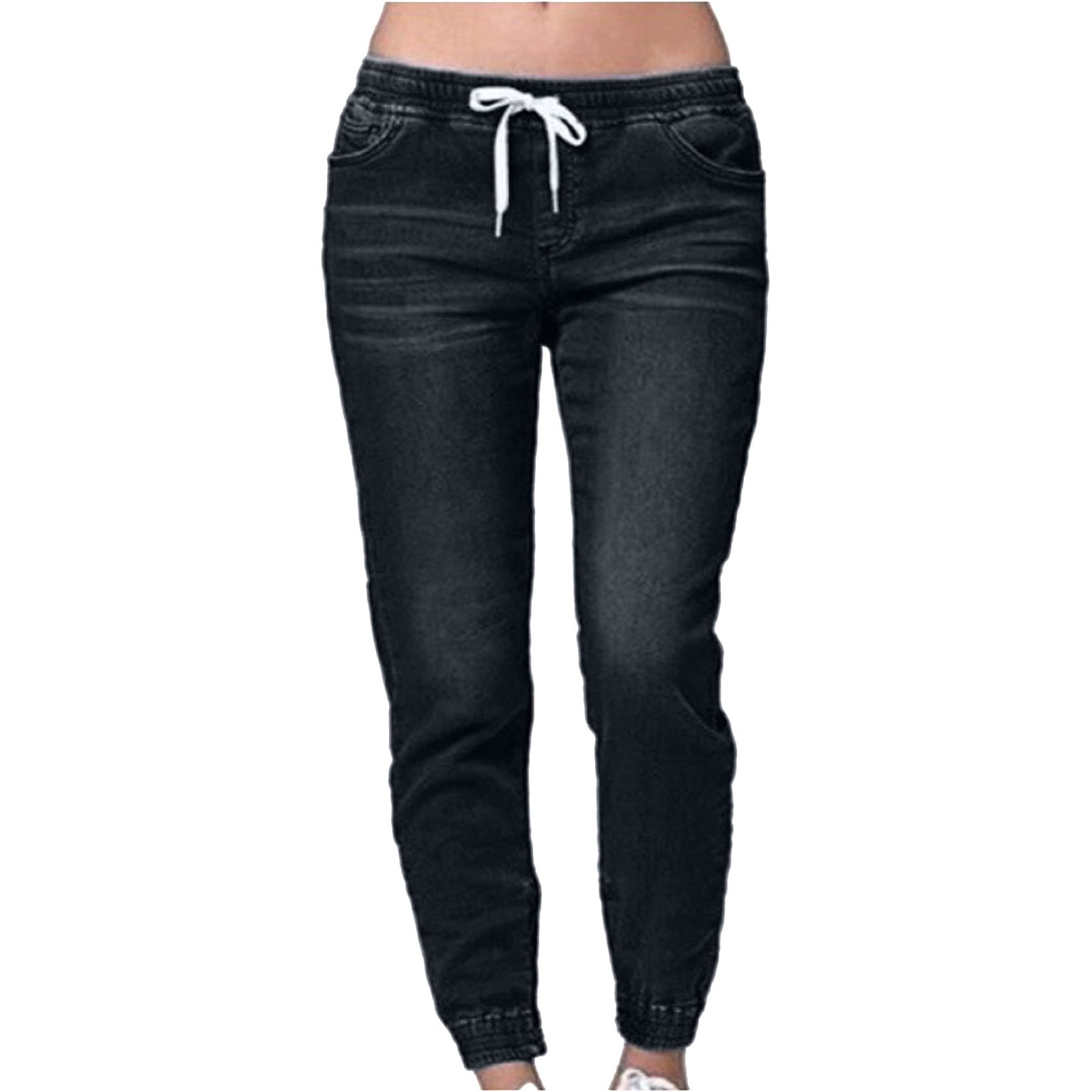 Cotonie Women s Drawstring Jeans Mid Waisted Jogger Denim with Slant Pocket Jeans Elastic Waist Drawstring Stretch Casual Trousers Walmart