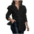 thumbnail image 1 of Cotonie Womens Long Sleeve Shirts Ruffles Puff Sleeve Shirt Summer Tops Casual Turndown Collar Button V Neck T Shirts Cute Tops Shirts, 1 of 6