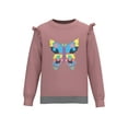 thumbnail image 1 of Cotonly Girls Papillon Ruffle Sweatshirt - Blush/Dusky Pink, Fleece Winter Wear with Colorful Butterfly Graphic Print, 100% Organic Cotton, Sizes 1T-12 Years, 1 of 3
