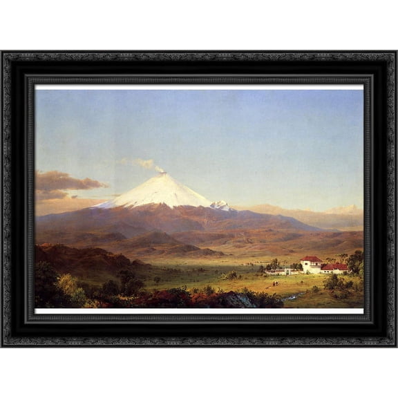 Cotopaxi 24x18 Black Ornate Wood Framed Canvas Art by Church, Frederic Edwin
