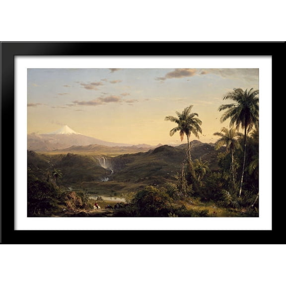 Cotopaxi 40x24 Large Black Wood Framed Print Art by Frederic Edwin Church
