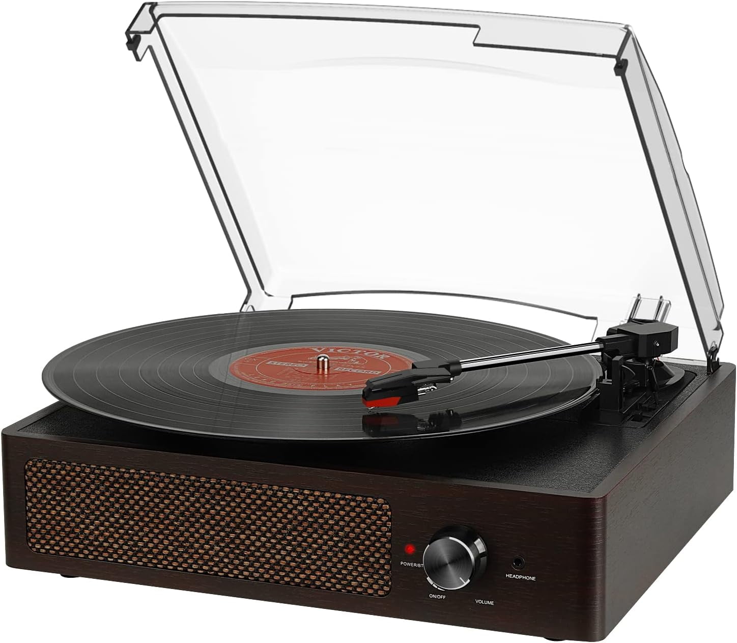 Brown Portable Bluetooth Vinyl Record Player with Built-in Stereo Speakers