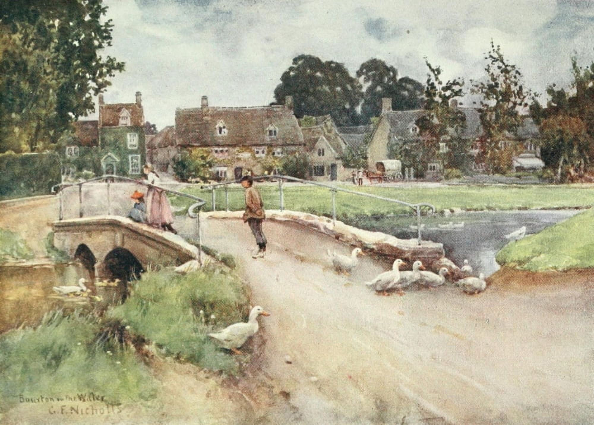 Cotswolds 1920 Bourton on the Water Canvas Art - George F Nicholls (18 x 24)