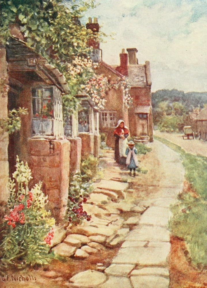 Cotswolds 1920 Old Houses Broadway Canvas Art - George F Nicholls (18 x 24)