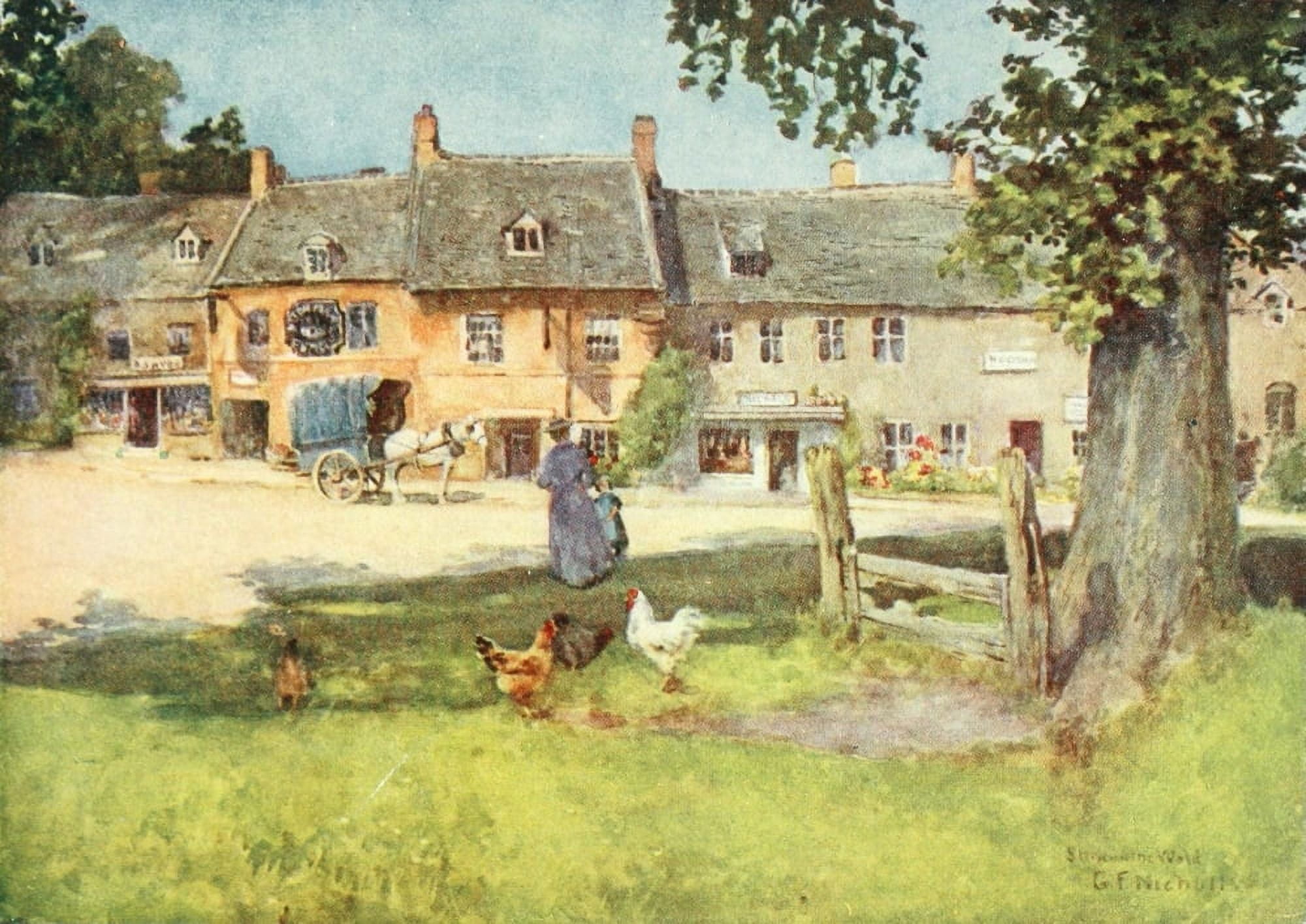 Cotswolds 1920 Old Stocks Stow on the Wold Canvas Art - George F Nicholls (24 x 36)