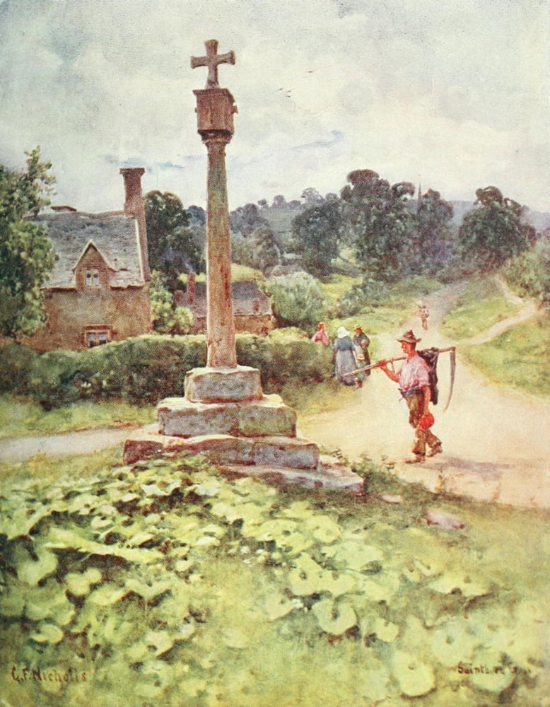 Cotswolds 1920 Saintbury Cross Canvas Art - George F Nicholls (18 x 24)