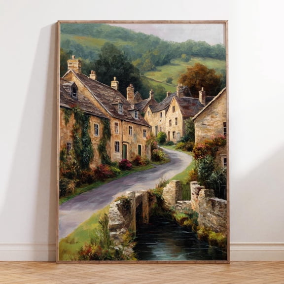 Cotswolds England Countryside Stone Cottage Rustic Wall Art, Unframed Paper Print Size 8x12