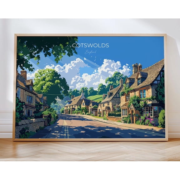 Cotswolds Landscape Travel Poster Wall Art, Travel Print of Cotswolds, Cotswolds Art Lovers Gift, English Countryside, 8x12 UNFRAMED