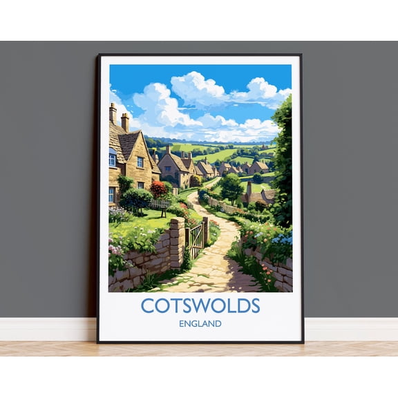 Cotswolds Print, Travel Poster of Cotswolds, England, Cotswolds Art Gift, England Gift Art, Landscape Wall Art Print, 8x12 UNFRAMED