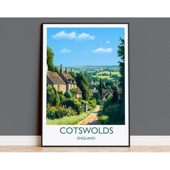 Cotswolds Travel Print, Travel Poster of Cotswolds, England, Cotswolds Art, Cotswolds Gift, Wall Art Print, 8x12 UNFRAMED