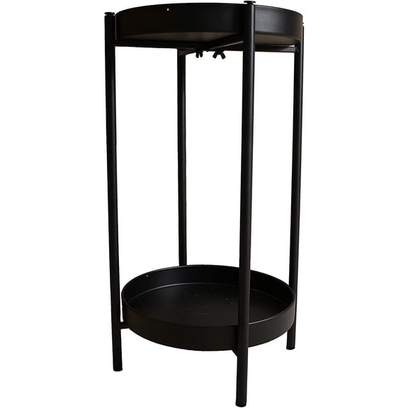 Cotta Planters 23" Black 2-Tier Metal Plant Stand with Removable Trays – Indoor Plant Shelf, Modern Side Table or Nightstand, Powder-Coated Steel Frame