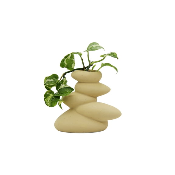 Cotta Planters Ceramic Stacked Stone Vase, 4.5" Beige Matte Finish, Minimalist Home Décor Accent