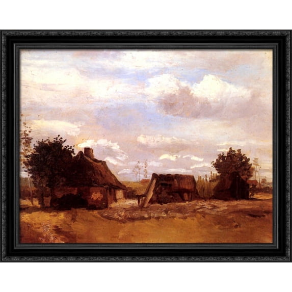 Cottage 36x28 Large Black Ornate Wood Framed Canvas Art by Vincent van Gogh