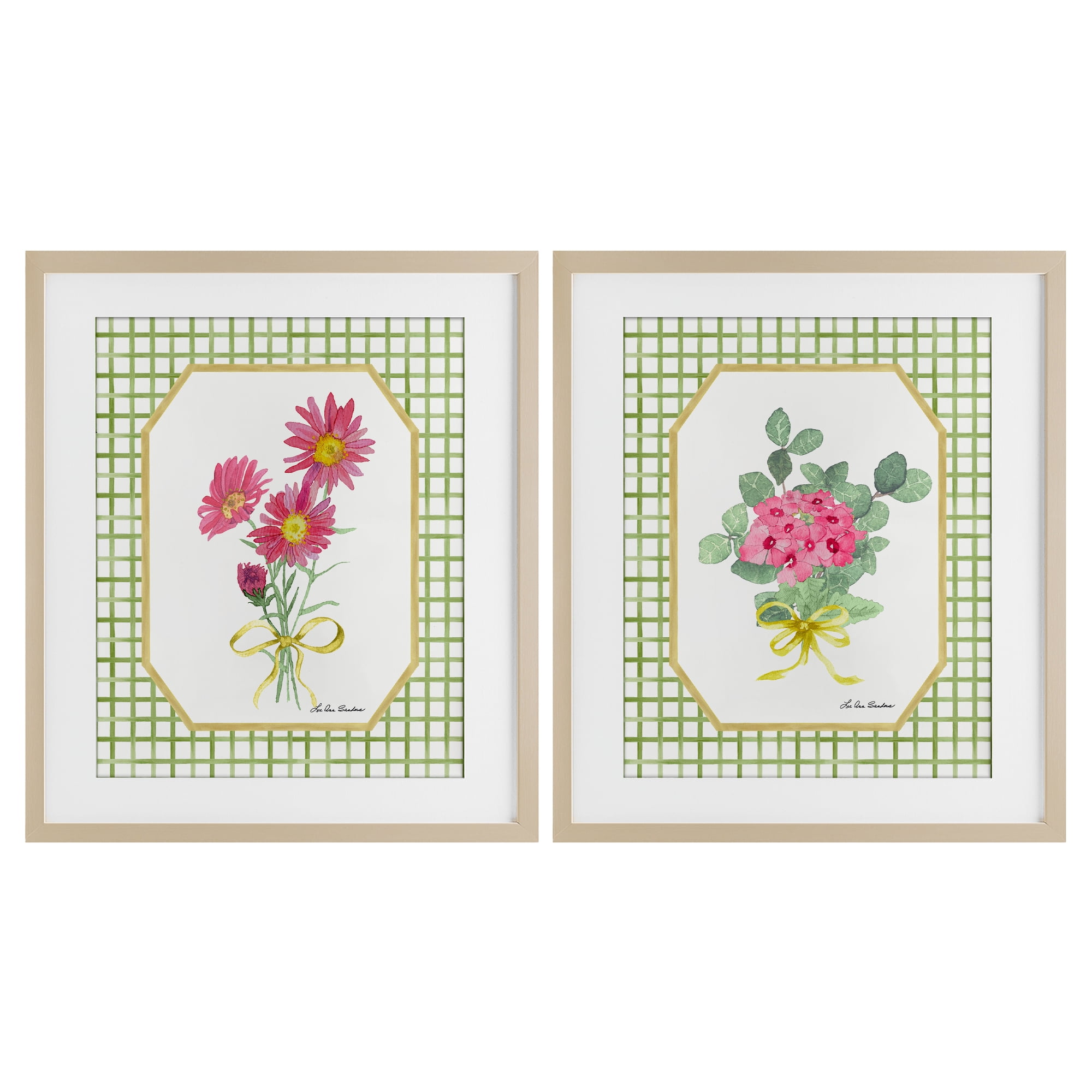 Cottage Botanical Story 2 Piece Birch Framed Print Under Glass Set, design by Lee Ann Sanders