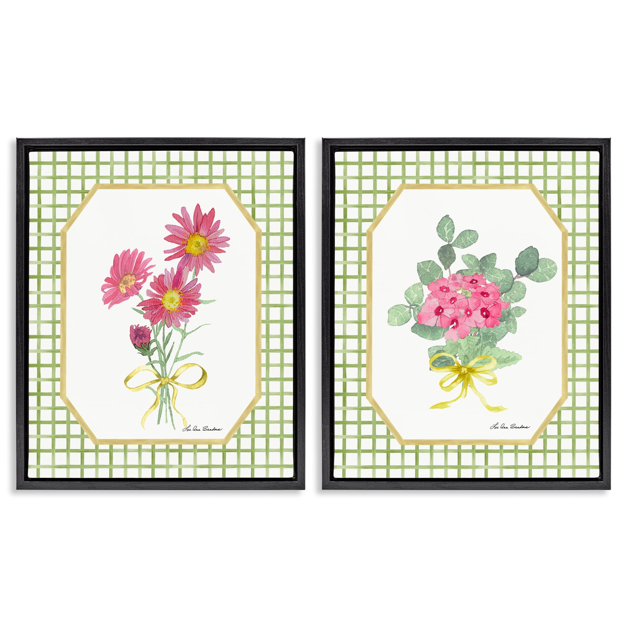 Cottage Botanical Story 2 Piece Black Framed Floater Canvas Set, design by Lee Ann Sanders