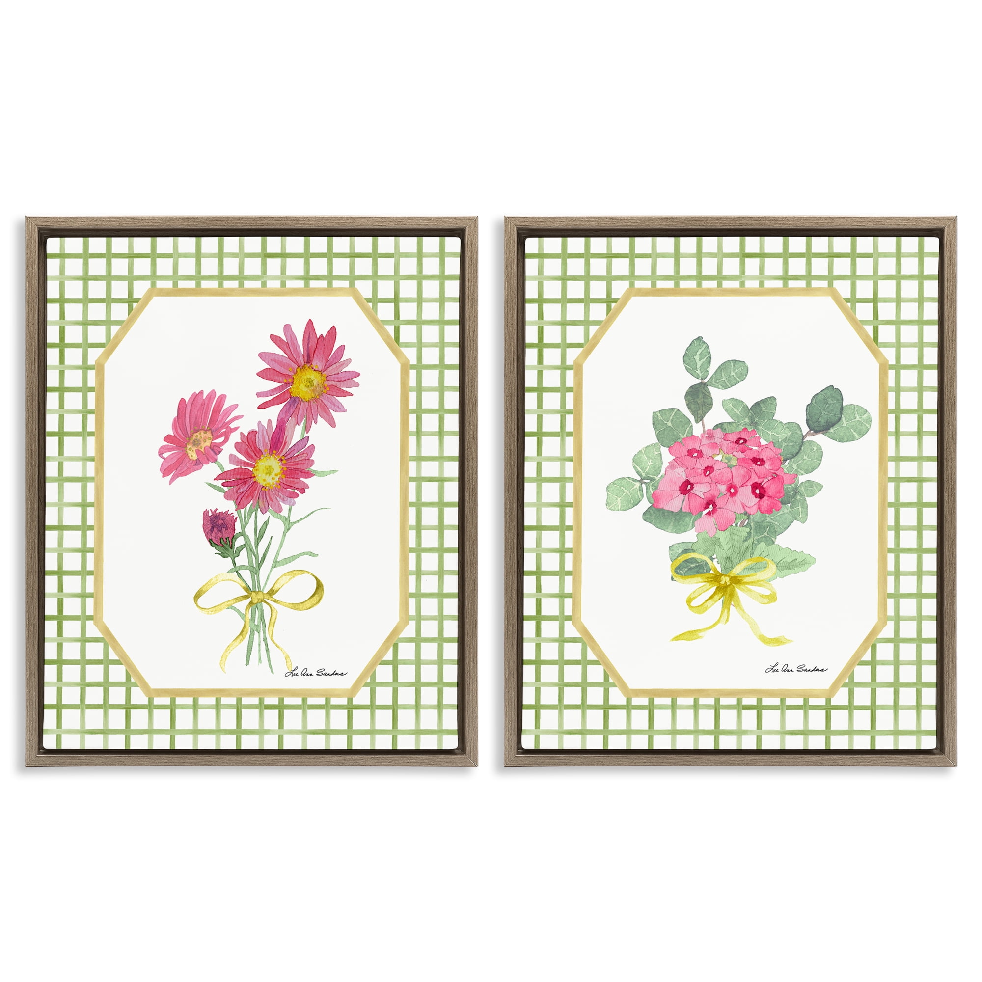 Cottage Botanical Story 2 Piece Brown Framed Floater Canvas Set, design by Lee Ann Sanders