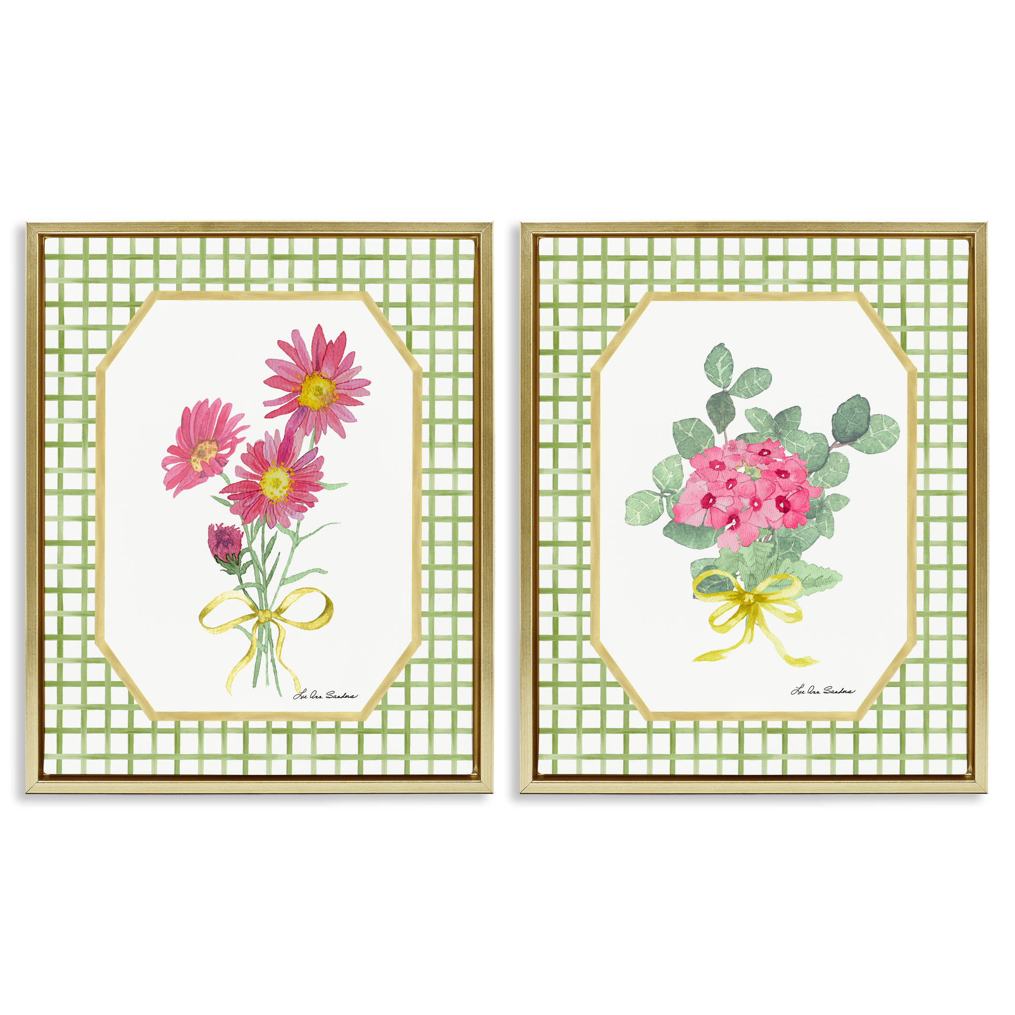 Cottage Botanical Story 2 Piece Gold Framed Floater Canvas Set, design by Lee Ann Sanders