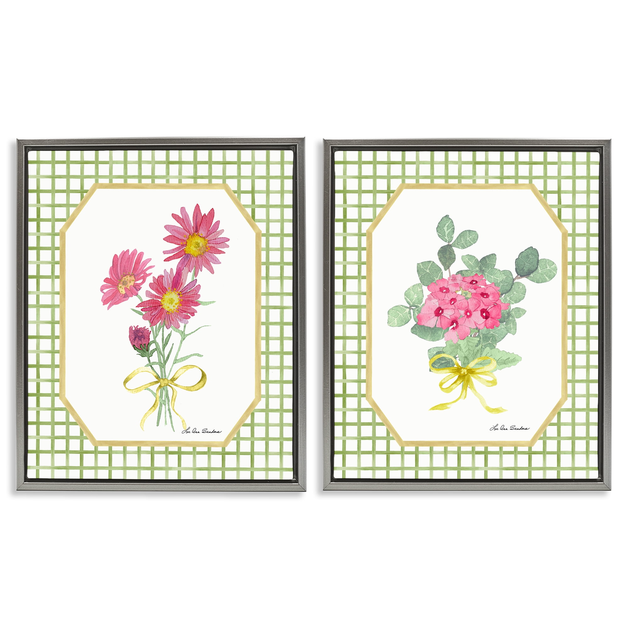 Cottage Botanical Story 2 Piece Gray Framed Floater Canvas Set, design by Lee Ann Sanders