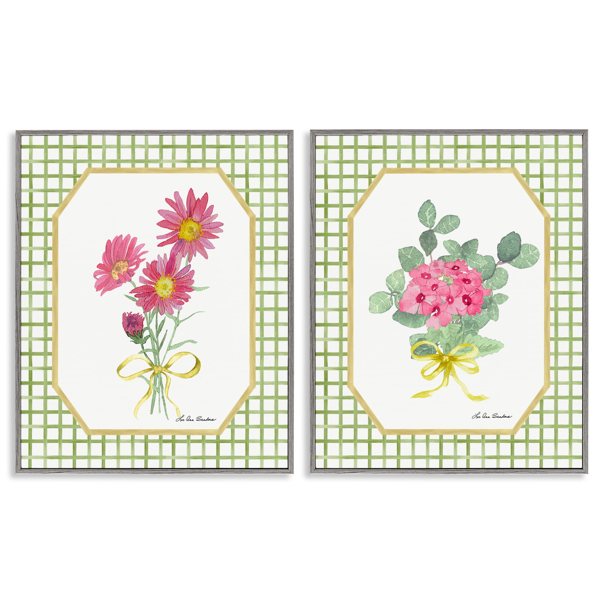 Cottage Botanical Story 2 Piece Gray Framed Giclee Art Set, design by Lee Ann Sanders