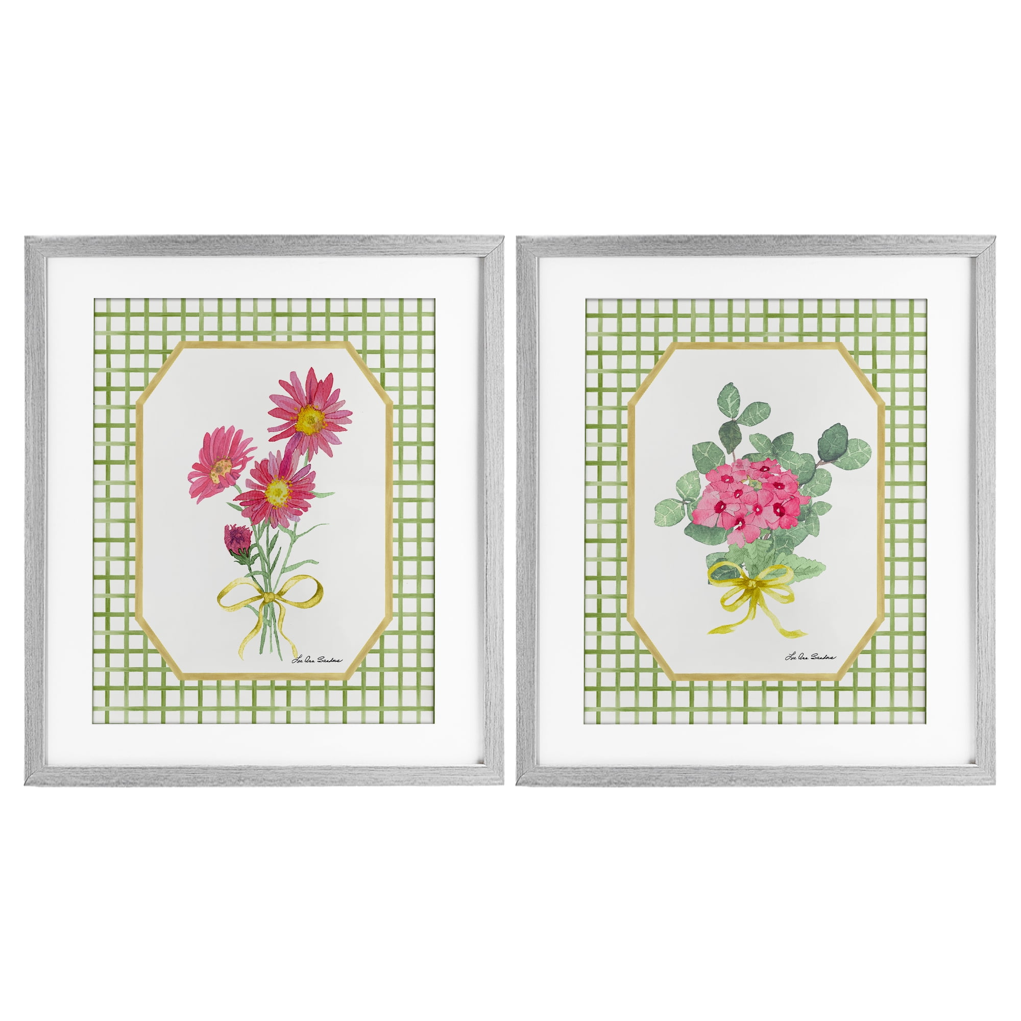 Cottage Botanical Story 2 Piece Gray Framed Print Under Glass Set, design by Lee Ann Sanders