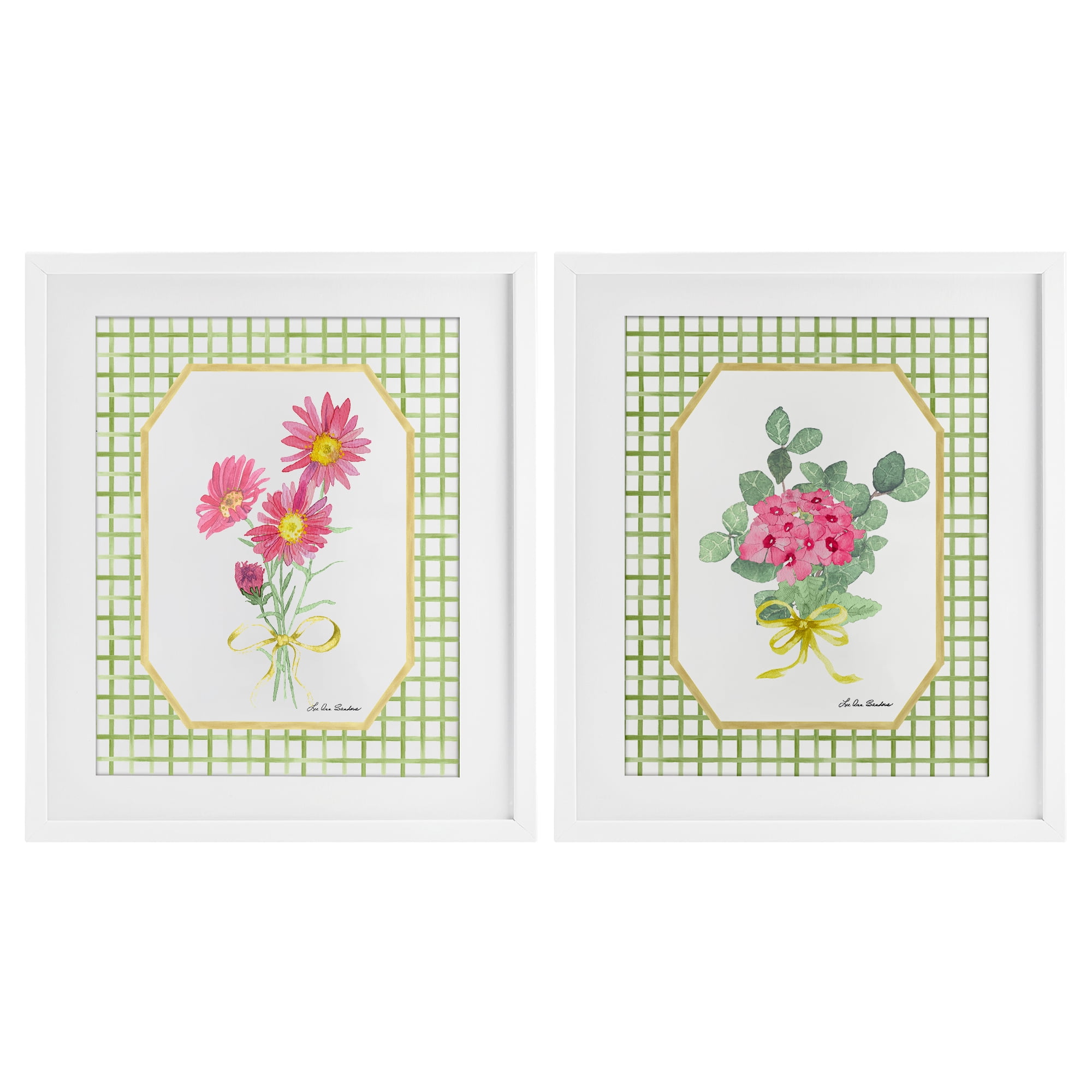 Cottage Botanical Story 2 Piece White Framed Print Under Glass Set, design by Lee Ann Sanders