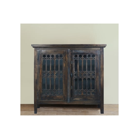 Sunset Trading Cottage Carved 39" Solid Wood Cabinet in Distressed Brown