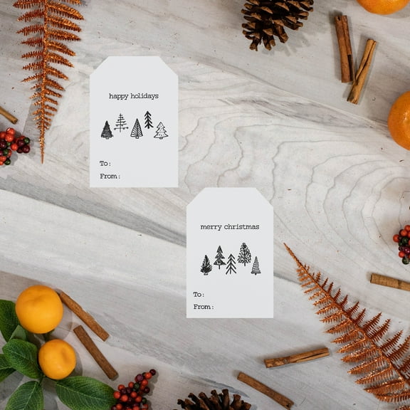 Cottage Christmas Tree White Gift Tags | 2 x 3" Inches - 100 Pack