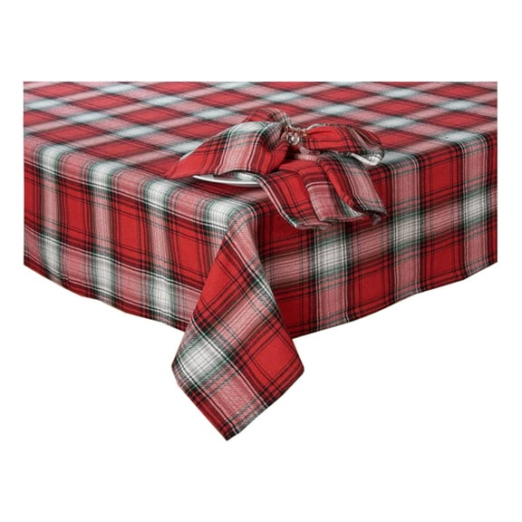 Cottage Classic Christmas Tablecloth Holiday Berry Plaid Red Black Gray Fabric  (60 x 102 Rectangle)