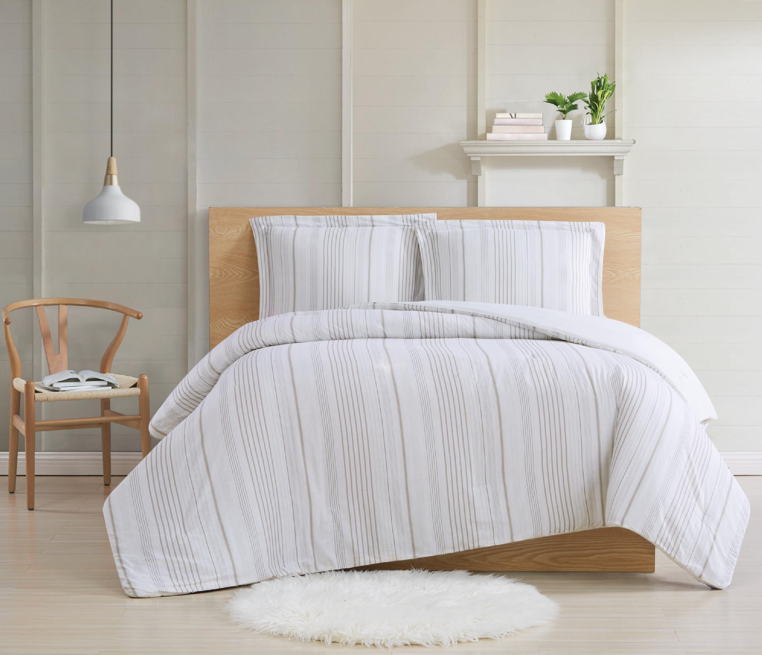 Cottage Classics Beige and Gray, Cotton Comforters, Twin XL, (2 Counts