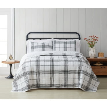 Cottage Classics Cottage Plaid White and Black Cotton 2-Piece Twin XL Quilt Set, plaid themed, Adult and Teen