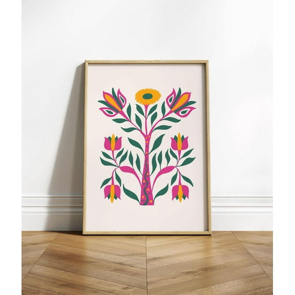 Cottage Core Art, Pennsylvania Dutch Folk Art Print, Grandmillenial Decor, Scandinavian Style, Primitive Hygge Wall Art, Poster, Unframed Poster Size 24x36