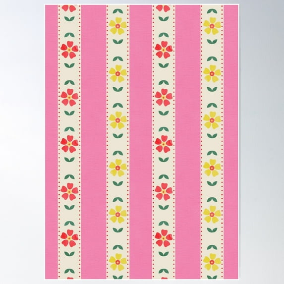 Cottage Core Floral Pink Stripes Pattern Poster Wall Art, Modern Wall Decor For Living Room Bedroom, 12x18 UNFRAMED