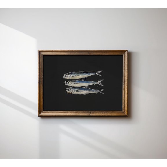 Cottage Core Sardines Print: Kitchen Wall Art Trendy Fish Decor, Stretched Canvas 16x20in