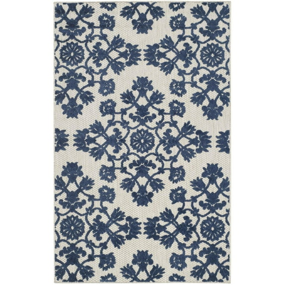 Cottage Cream/Grey Large Rectangle Rug-Color:Light Grey/Royal Blue,Shape:Small Rectangle,Size:3'-3" X 5'-3"