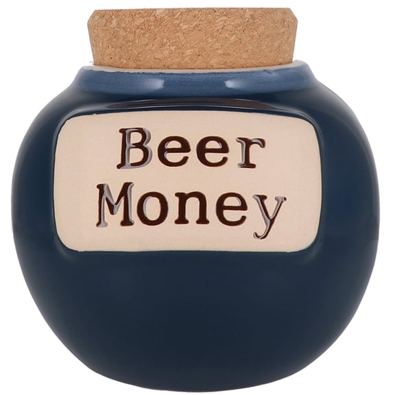 Cottage Creek Beer Money Ceramic Piggy Bank - 6" Dark Blue Savings Jar for Adults