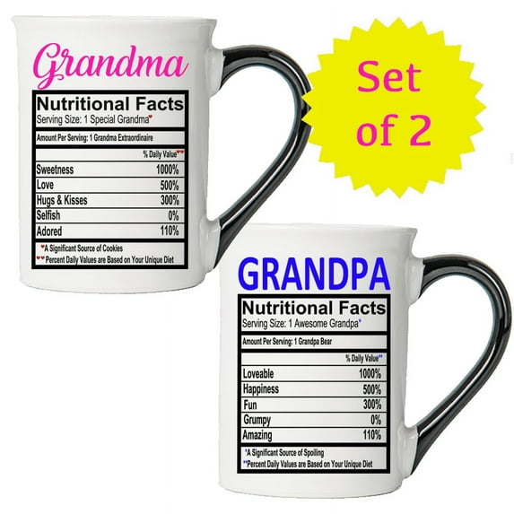 Cottage Creek Grandma Grandpa Mugs, 16 oz Ceramic Coffee Mugs, Set of 2