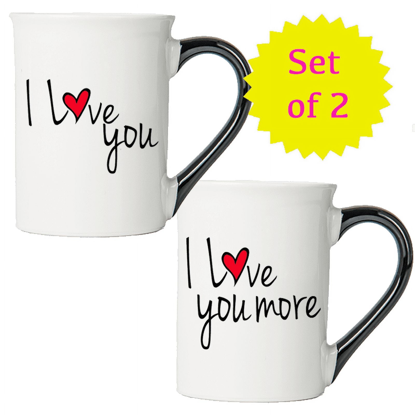 White Ceramic Valentine's Day Couples Mug Set, 16 oz