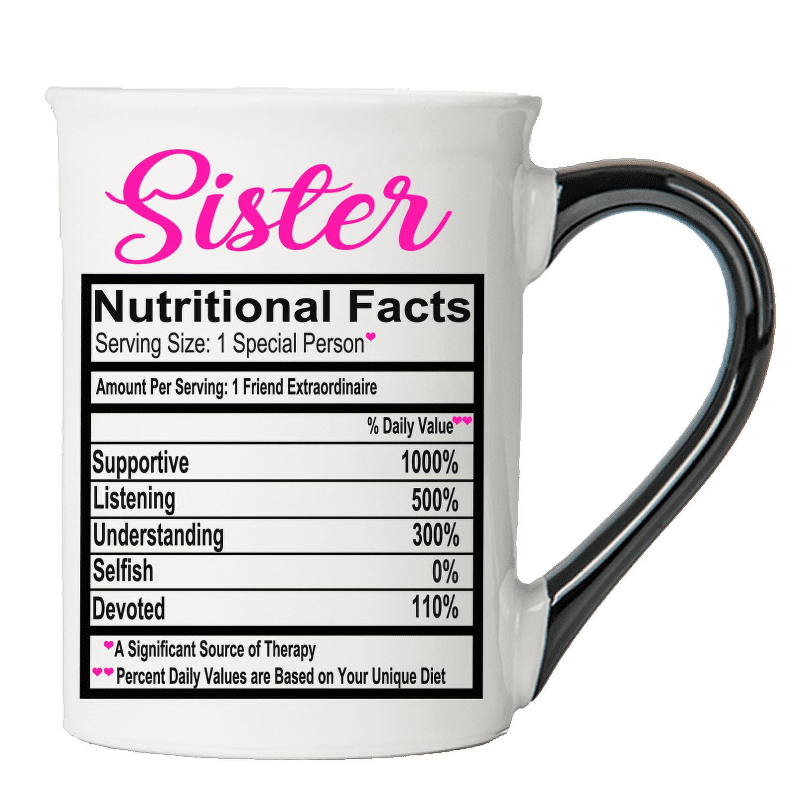 White Ceramic Sister Mug with Nutritional Facts, 16oz
