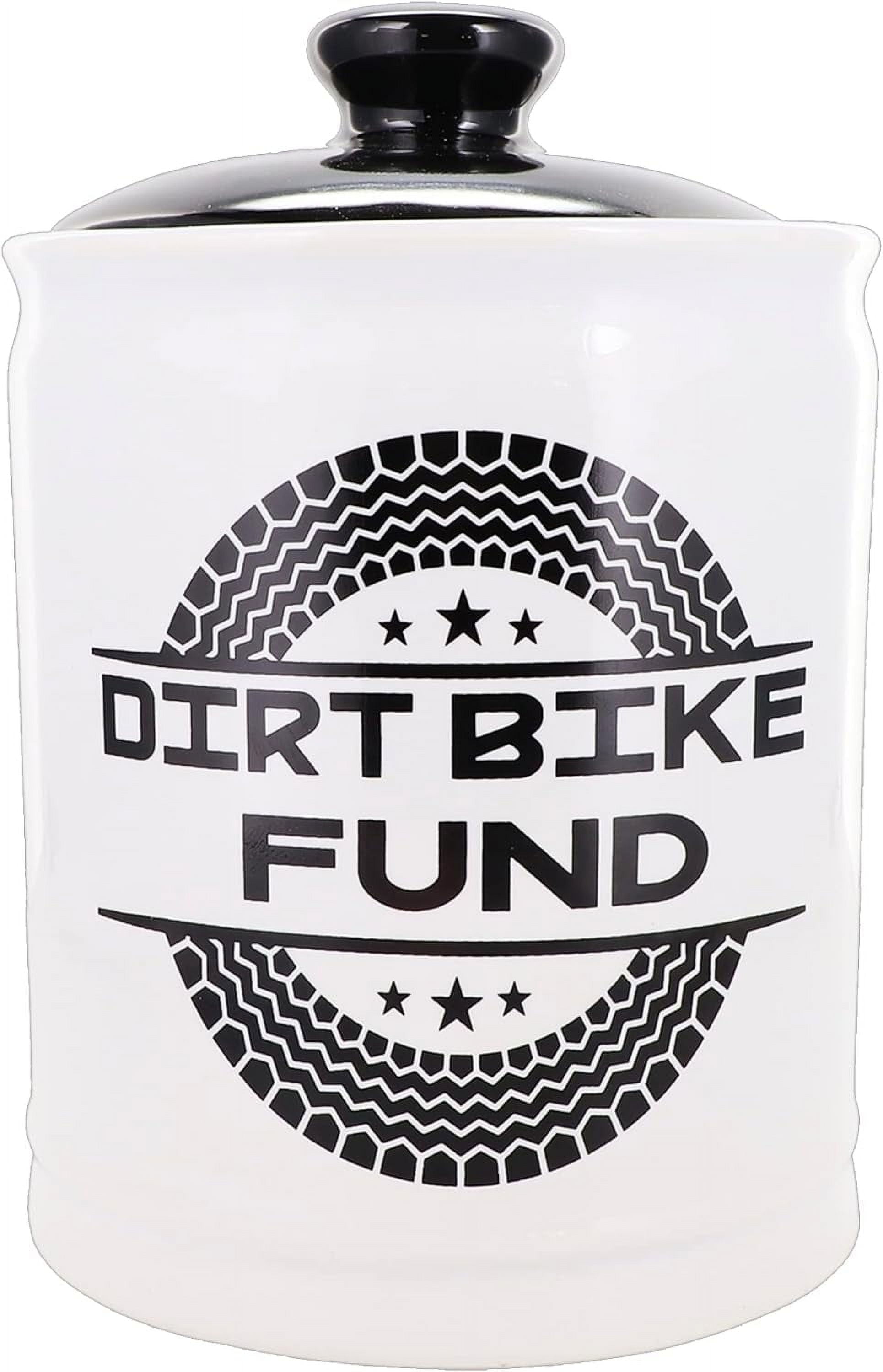 Cottage Creek White Dirt Bike Fund Ceramic Piggy Bank