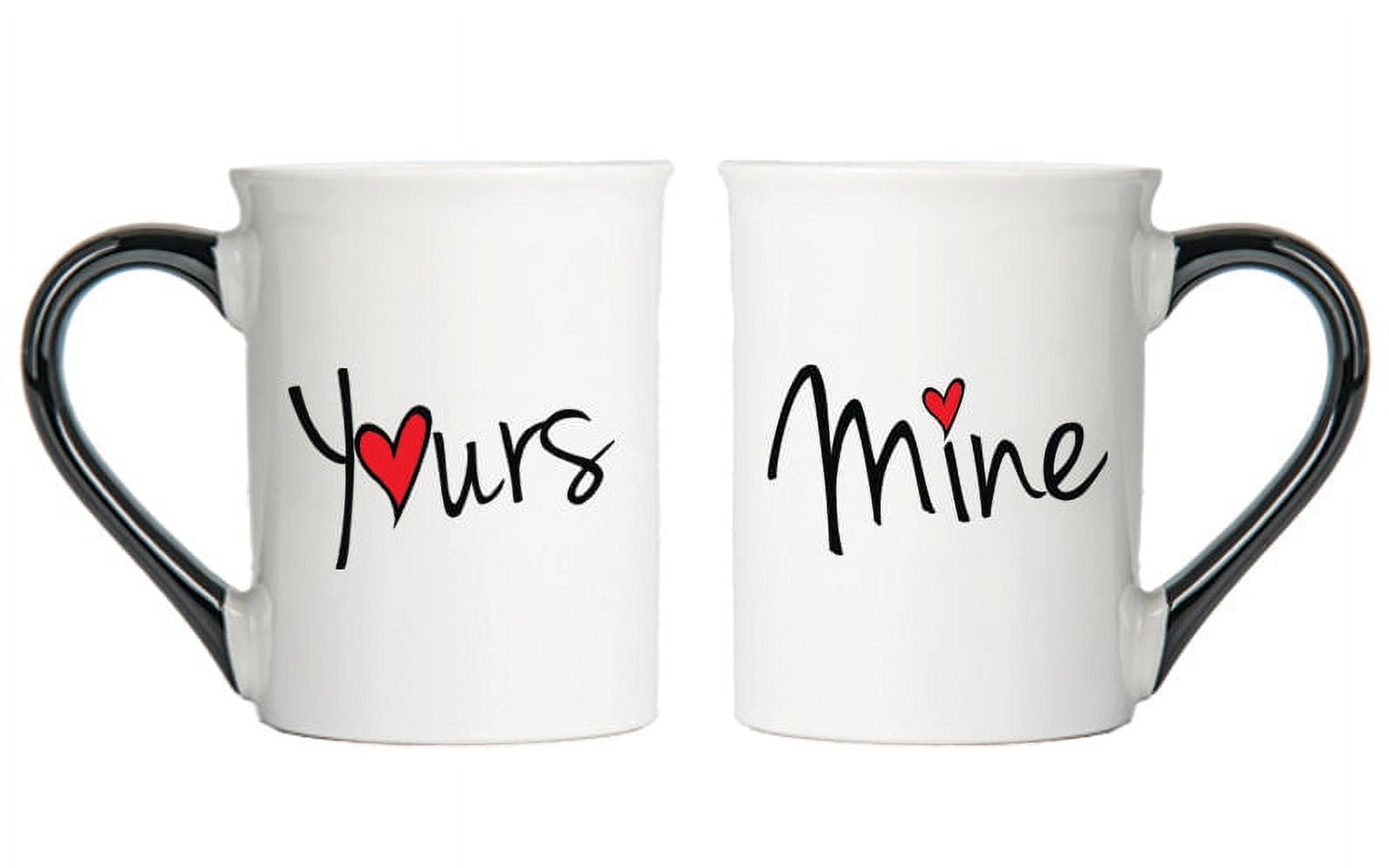 Yours and Mine White Ceramic 16 Oz Couples Mugs Set