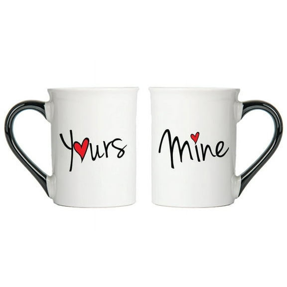 Cottage Creek Yours and Mine Coffee Mugs, Multicolored, Ceramic, 6" Set of Two Couples Mugs