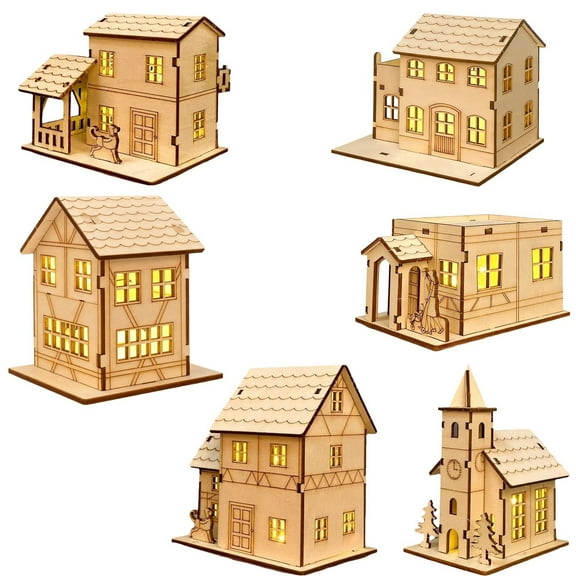 Cottage Decoration Light-Up Handmade Wooden Christmas Village House DIY Craft Kit for Holiday Decorating 1Pcs JASKFLY