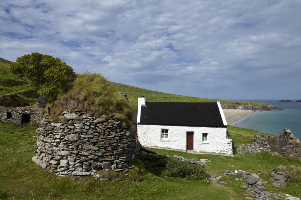 Cottage and Deserted Cottages on Great Blasket Island The Blasket Islands Off Slea Head on the Dingle Peninsula County Kerry Ireland Canvas Art - Panoramic Images (12 x 36)