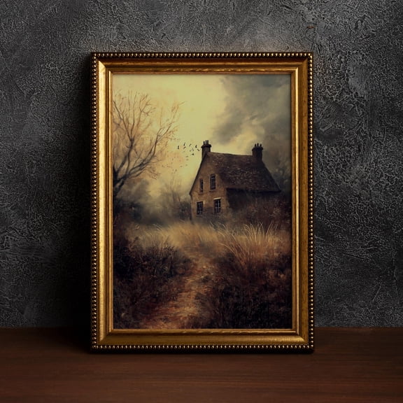 Cottage In Forest,Vintage Dark Academia Cottage Poster, Moody Cottagecore Decor, Gothic Wall Art, Aesthetic Fall Landscape Cottage Poster, F03-F, 8x12 UNFRAMED