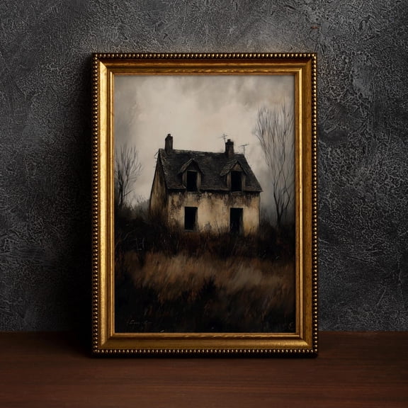 Cottage In Forest,Vintage Dark Academia Cottage Poster, Moody Cottagecore Decor, Gothic Wall Art, Aesthetic Fall Landscape Cottage Poster, F03-H, 24x36 UNFRAMED