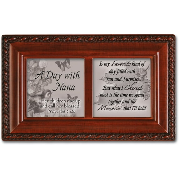 Cottage Garden A Day with Nana Favorite Woodgrain Rope Trim Jewelry Music Box Plays Amazing Grace