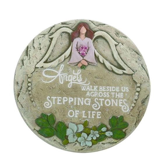 Cottage Garden Angels Walk Beside Us Across Stepping Stones Of Life - Multicolor 10 Inch Stone Outdoor Weathered Garden Stepping Stone