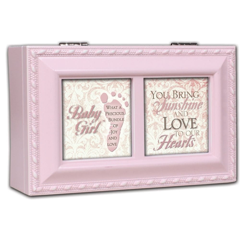 Cottage Garden Baby Girl Distressed Pink Petite Music Jewelry Box Plays Brahms's Lullaby
