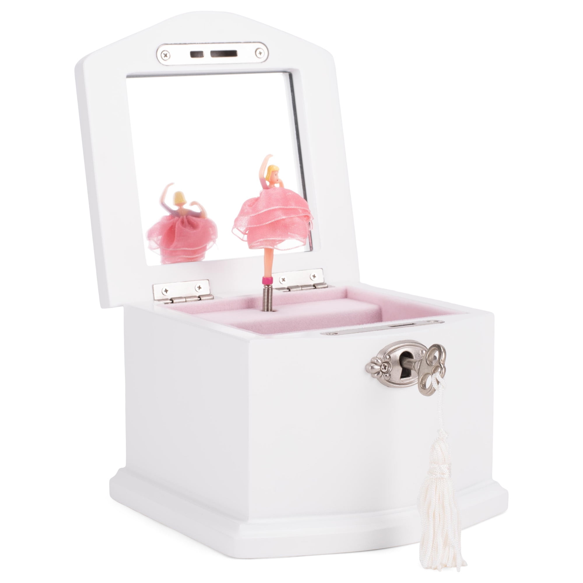 White Wood Musical Jewelry Box with Pink Ballerina