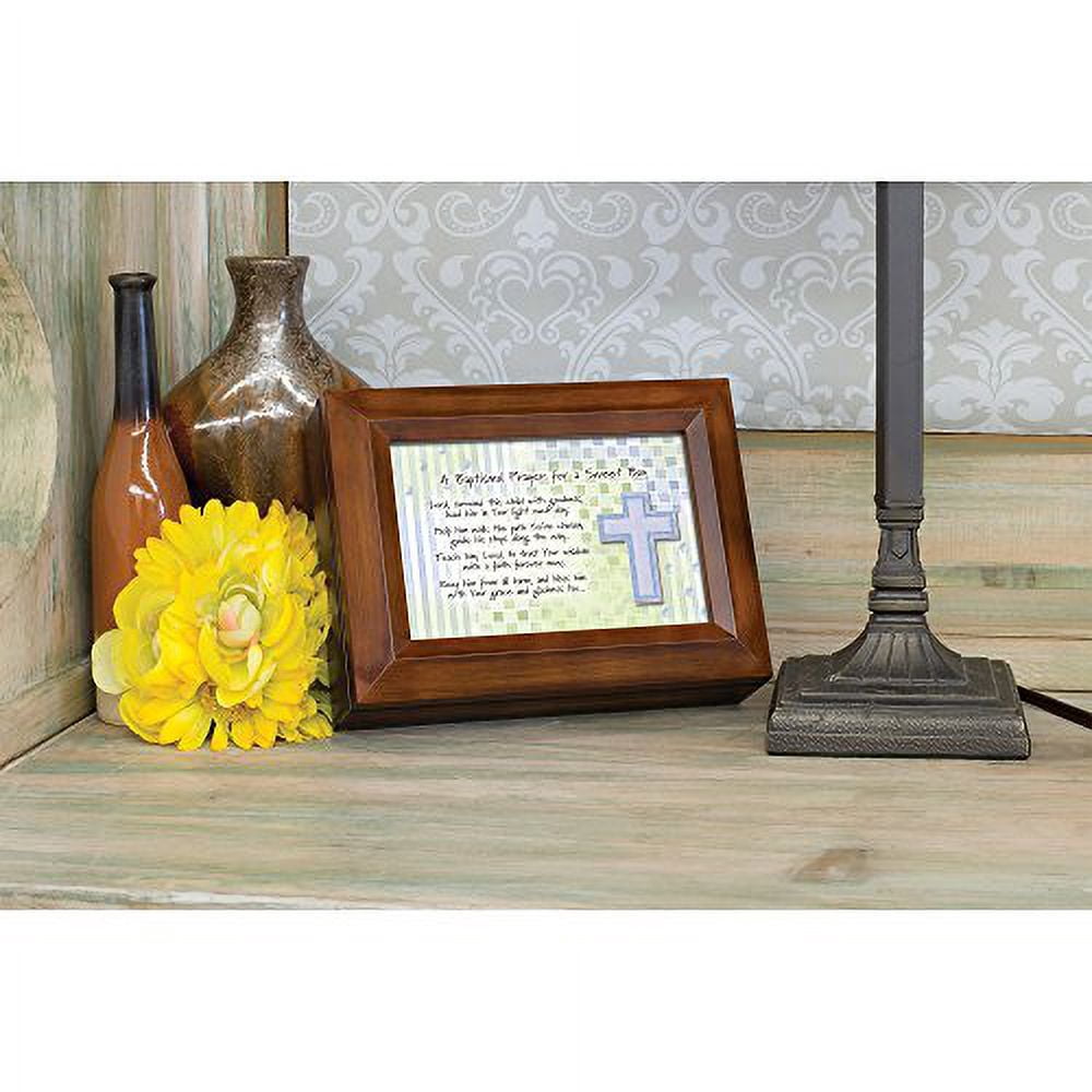 Cottage Garden Baby Girl Baptism Cross Jewelry Music Box - Walnut Finish, Plays "You Are My Sunshine"